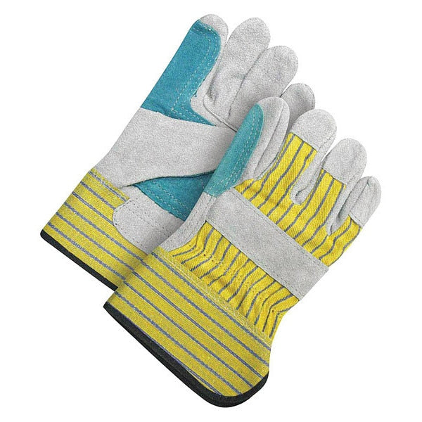Leather Gloves, Gray/Teal, L, PR