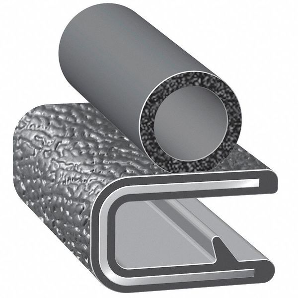 Edge Grip Seal, EPDM, 100 ft Length, 0.7013 in Overall Width, Style: Trim with a Top Bulb