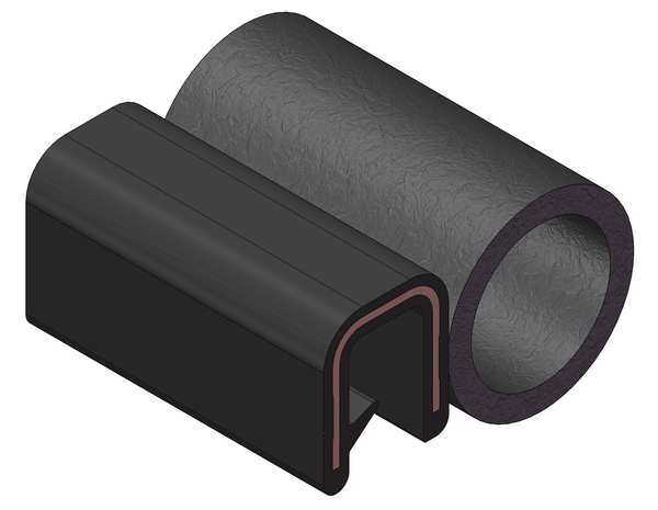 Edge Grip Seal, EPDM, 250 ft Length, 0.6695 in Overall Width, Style: Trim with a Top Bulb