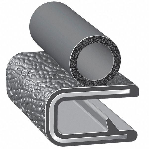 Edge Grip Seal, EPDM, 25 ft Length, 0.88875 in Overall Width, Style: Trim with a Top Bulb