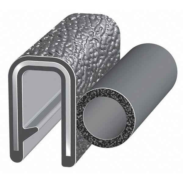 Edge Grip Seal, EPDM, 100 ft Length, 1.1075 in Overall Width, Style: Trim with a Top Bulb