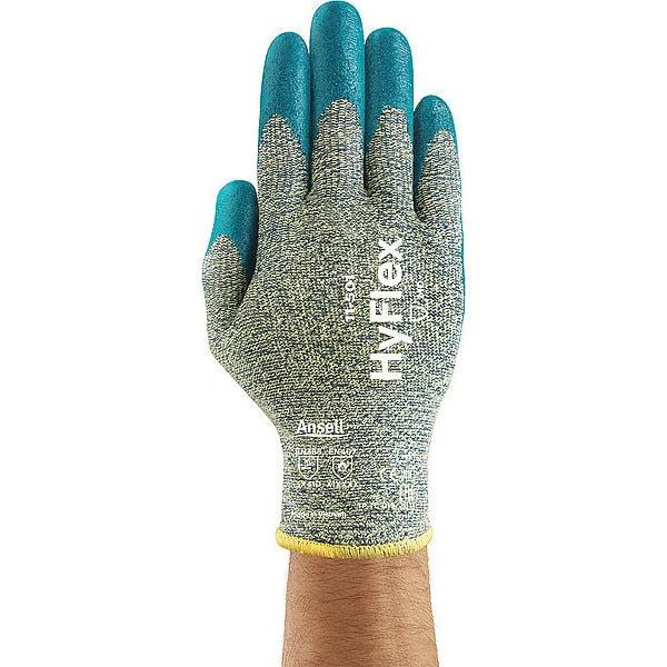 Hyflex Cut-Resistant Coated Gloves, A5 Cut Level, Foam Nitrile, Gray/Blue, Large (Size 9), 1 Pair