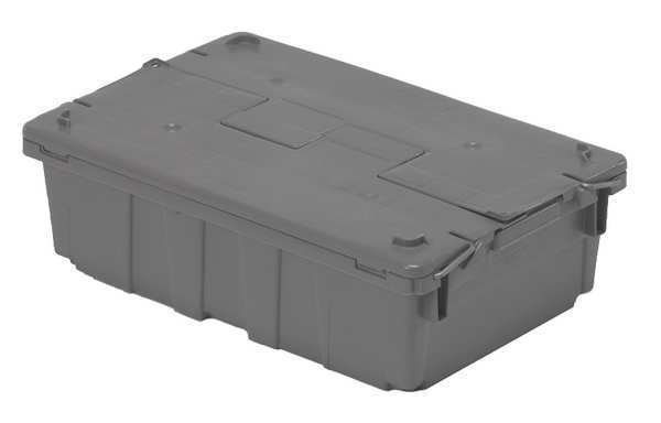 Gray Attached Lid Container, Plastic, Metal Hinge
