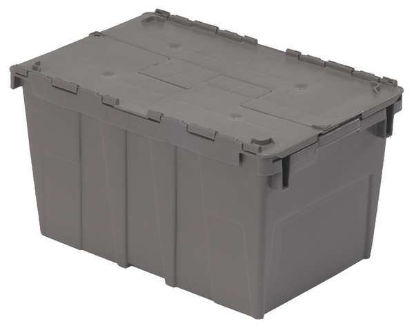 Gray Attached Lid Container, Plastic, Metal Hinge