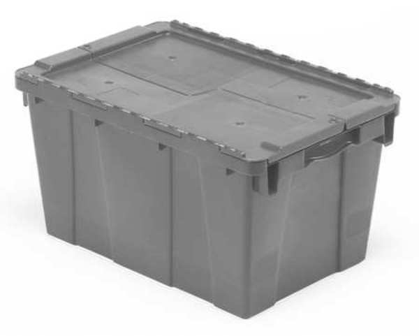 Gray Attached Lid Container, Plastic, Metal Hinge