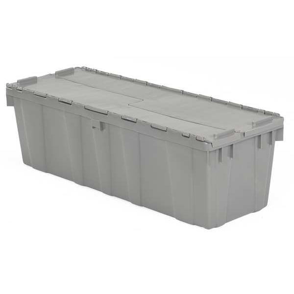 Gray Attached Lid Container, Plastic, Metal Hinge