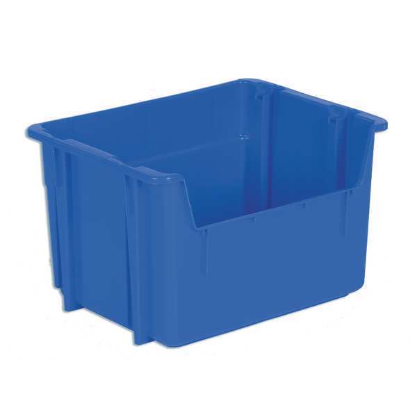 Stack & Nest Bin, Blue, Plastic, 20 1/4 in W x 12 3/8 in H, 12 gal Load Capacity
