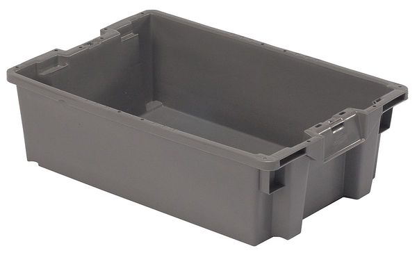 Stack & Nest Bin, Gray, Plastic, 23 5/8 in L x 15 3/4 in W x 7 1/8 in H, 70 lb Load Capacity