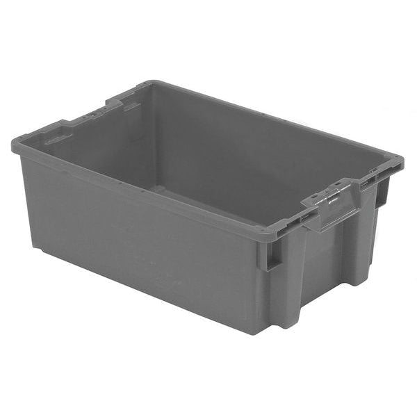 Stack & Nest Bin, Gray, Plastic, 23 5/8 in L x 15 3/4 in W x 8 1/2 in H, 70 lb Load Capacity