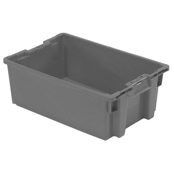 Stack & Nest Bin, Gray, Plastic, 23 5/8 in L x 15 3/4 in W x 10 3/4 in H, 70 lb Load Capacity