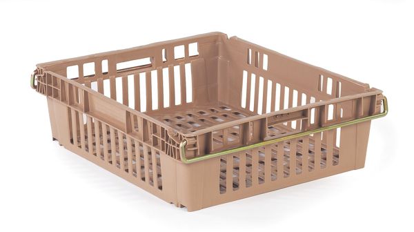 Stack & Nest Container, Beige, Plastic, 20 1/4 in W, 6 3/4 in H, 1.25 cu ft Volume Capacity
