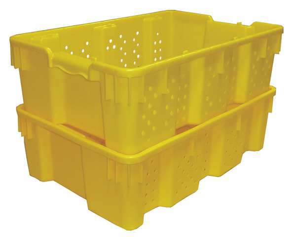 Stack & Nest Bin, Yellow, Plastic, 23 7/8 in L x 16 in W x 7 1/4 in H, 40 lb Load Capacity