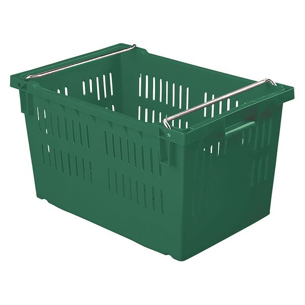 Stack & Nest Bin, Green, Plastic, 23 5/8 in L x 15 3/4 in W x 13 1/4 in H, 40 lb Load Capacity