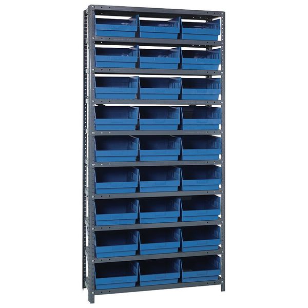 Steel Bin Shelving, 36 in W x 75 in H x 18 in D, 10 Shelves, Blue
