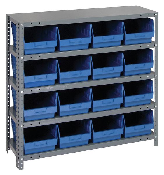 Steel Bin Shelving, 36 in W x 39 in H x 18 in D, 5 Shelves, Blue