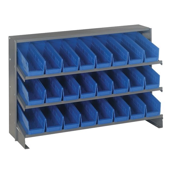 Steel Bench Pick Rack, 36 in W x 27 in H x 12 in D, 3 Shelves, Blue