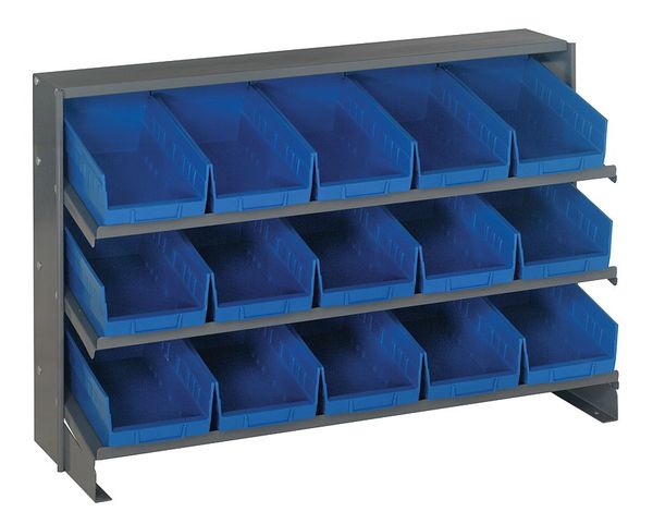 Steel Bench Pick Rack, 36 in W x 27 in H x 12 in D, 3 Shelves, Blue