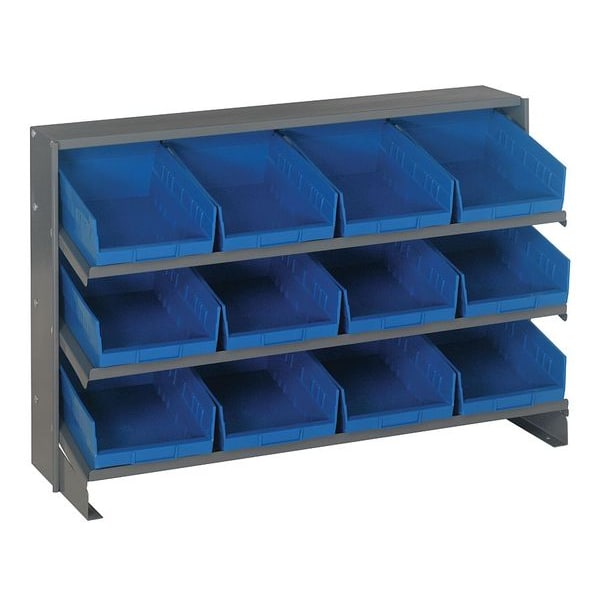 Steel Bench Pick Rack, 36 in W x 27 in H x 12 in D, 3 Shelves, Blue