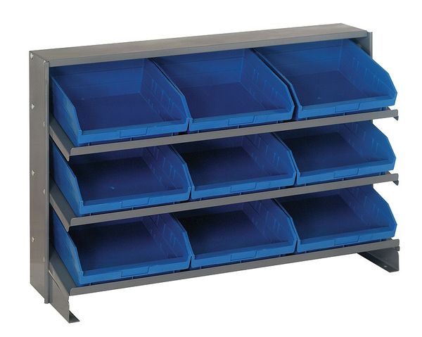 Steel Bench Pick Rack, 36 in W x 27 in H x 12 in D, 3 Shelves, Blue