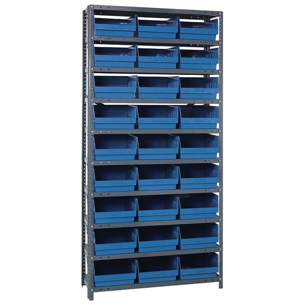 Steel Bin Shelving, 36 in W x 75 in H x 12 in D, 10 Shelves, Blue