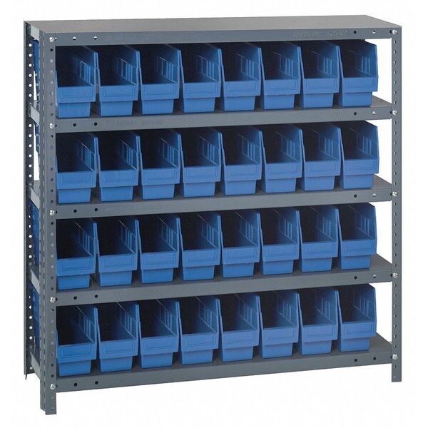 Steel Bin Shelving, 36 in W x 39 in H x 12 in D, 5 Shelves, Blue