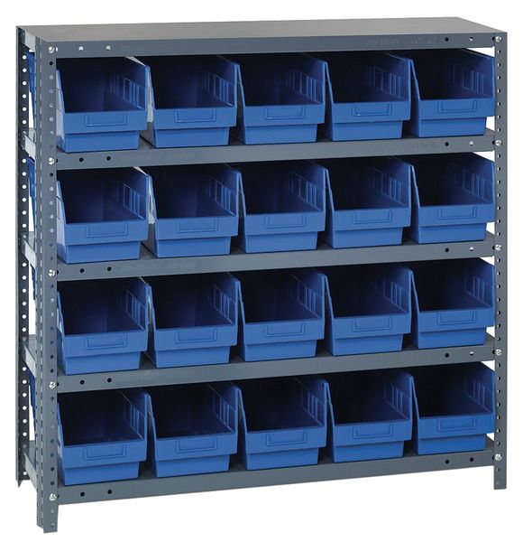 Steel Bin Shelving, 36 in W x 39 in H x 18 in D, 5 Shelves, Blue