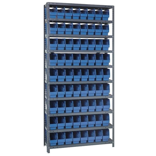 Steel Bin Shelving, 36 in W x 75 in H x 18 in D, 10 Shelves, Blue