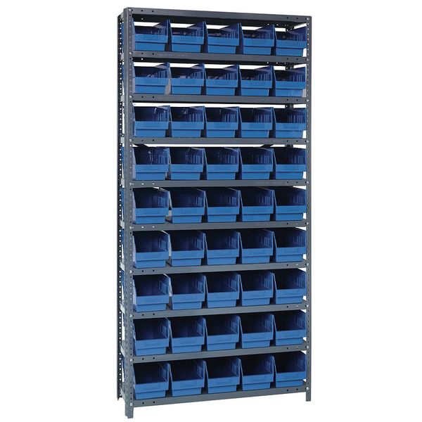 Steel Bin Shelving, 36 in W x 75 in H x 18 in D, 10 Shelves, Blue