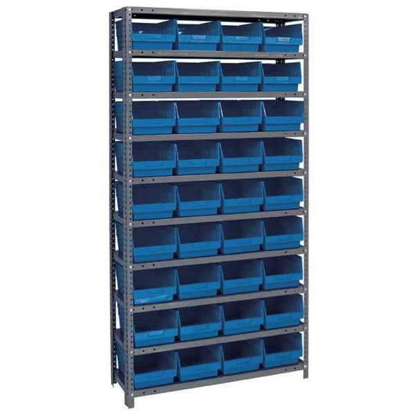 Steel Bin Shelving, 36 in W x 75 in H x 18 in D, 10 Shelves, Blue
