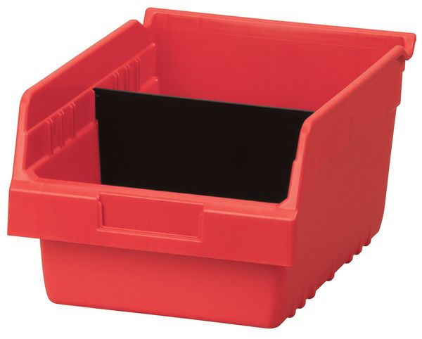Shelf Storage Bin, Red, Plastic, 11 5/8 in L x 8 3/8 in W x 6 in H, 35 lb Load Capacity