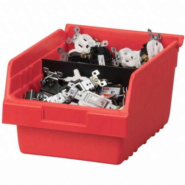 Shelf Storage Bin, Red, Plastic, 11 5/8 in L x 8 3/8 in W x 6 in H, 35 lb Load Capacity