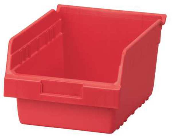 Shelf Storage Bin, Red, Plastic, 11 5/8 in L x 8 3/8 in W x 6 in H, 35 lb Load Capacity