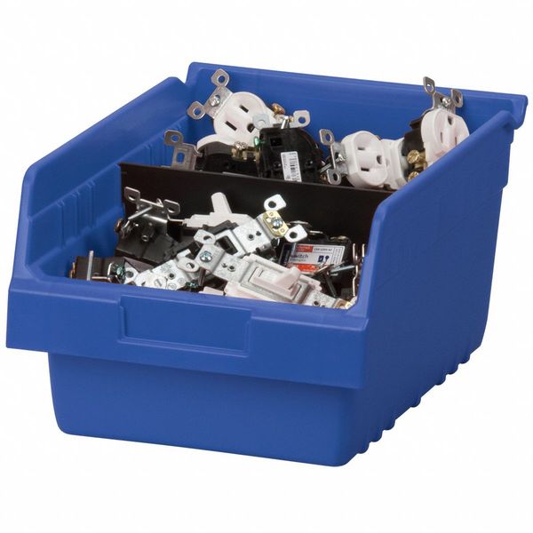Shelf Storage Bin, Blue, Plastic, 11 5/8 in L x 8 3/8 in W x 6 in H, 35 lb Load Capacity