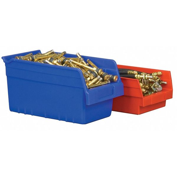 Shelf Storage Bin, Blue, Plastic, 17 7/8 in L x 4 1/8 in W x 6 in H, 25 lb Load Capacity