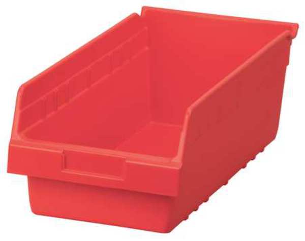 Shelf Storage Bin, Red, Plastic, 17 7/8 in L x 8 3/8 in W x 6 in H, 35 lb Load Capacity