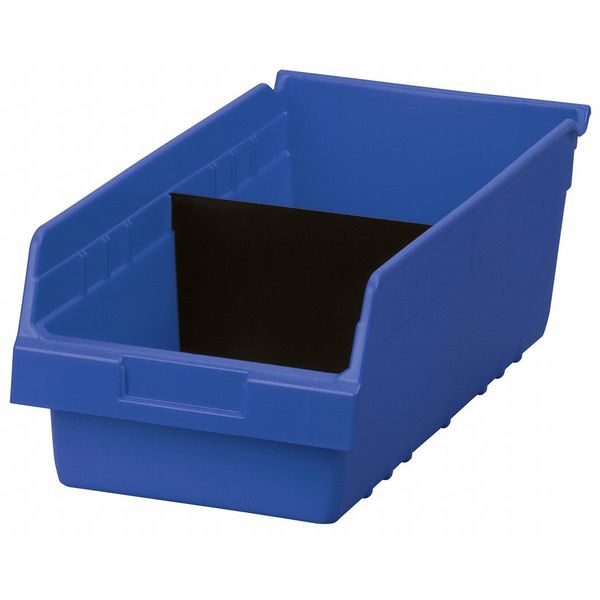 Shelf Storage Bin, Blue, Plastic, 17 7/8 in L x 8 3/8 in W x 6 in H, 35 lb Load Capacity