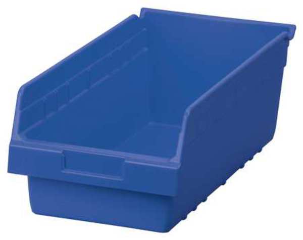 Shelf Storage Bin, Blue, Plastic, 17 7/8 in L x 8 3/8 in W x 6 in H, 35 lb Load Capacity