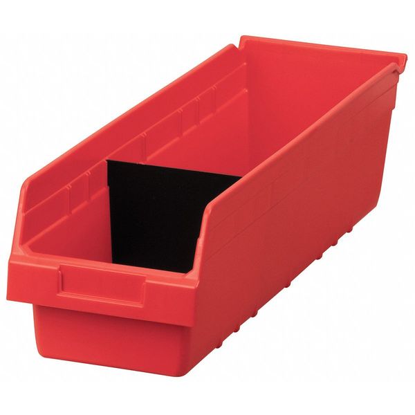 Shelf Storage Bin, Red, Plastic, 23 5/8 in L x 6 5/8 in W x 6 in H, 35 lb Load Capacity
