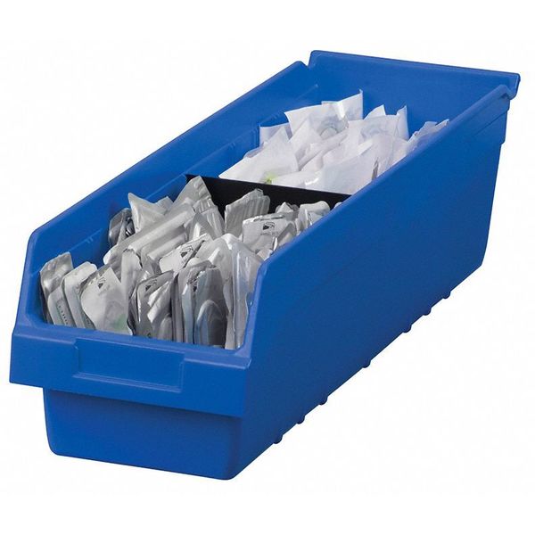 Shelf Storage Bin, Blue, Plastic, 23 5/8 in L x 6 5/8 in W x 6 in H, 35 lb Load Capacity