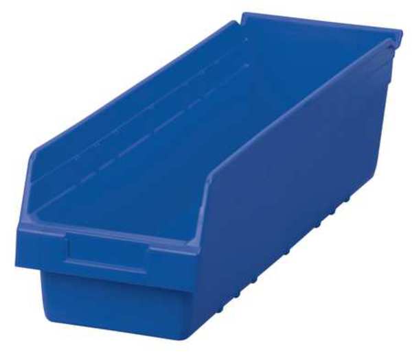 Shelf Storage Bin, Blue, Plastic, 23 5/8 in L x 6 5/8 in W x 6 in H, 35 lb Load Capacity