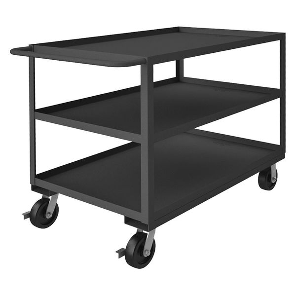 Steel Utility Cart with Lipped Metal Shelves, Flat, 3 Shelves, 3,000 lb