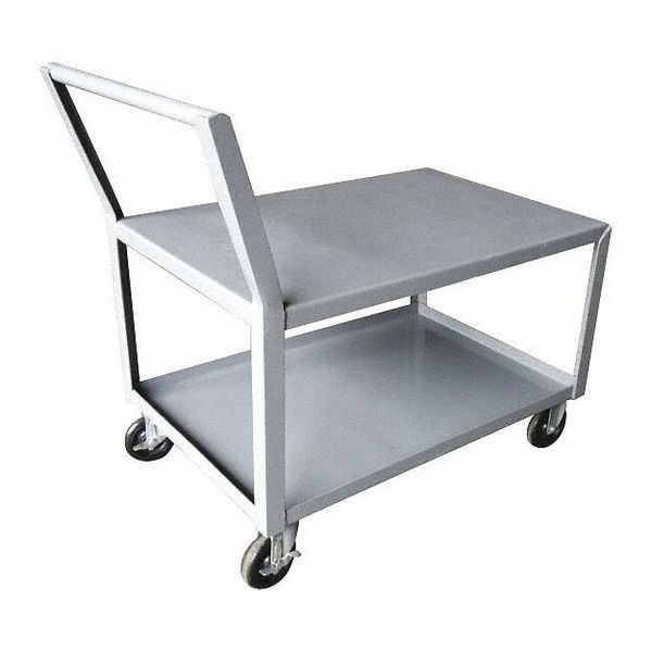 Steel Low-Profile Utility Cart with Lipped & Flush Metal Shelves, Raised, 2 Shelves, 1,200 lb