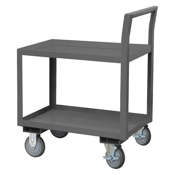Steel Low-Profile Utility Cart with Lipped Metal Shelves, Raised, 2 Shelves, 1,200 lb