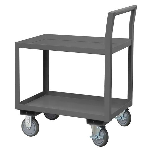 Steel Low-Profile Utility Cart with Lipped Metal Shelves, Raised, 2 Shelves, 1,200 lb