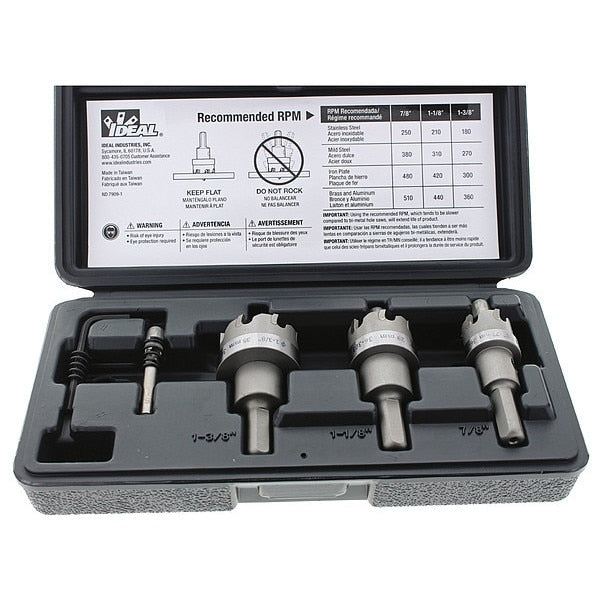 Hole Cutter Set, 7/8, 1-1/8, 1-3/8 In, 4 Pc