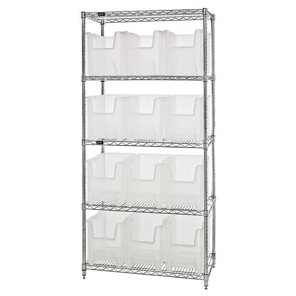 Steel Bin Shelving, 36 in W x 74 in H x 18 in D, 5 Shelves, Clear