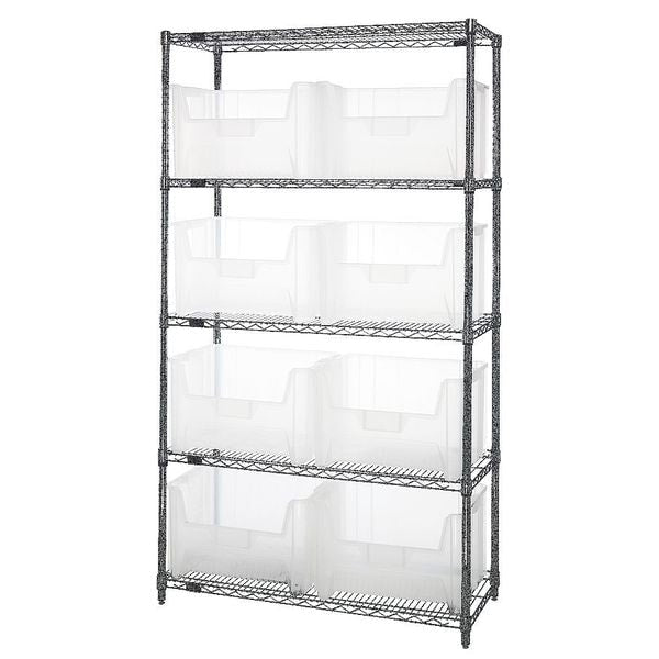 Steel Bin Shelving, 42 in W x 74 in H x 18 in D, 5 Shelves, Clear