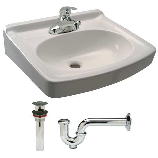 Wall Mount, 3 Hole, Manual, White, Lavatory Sink