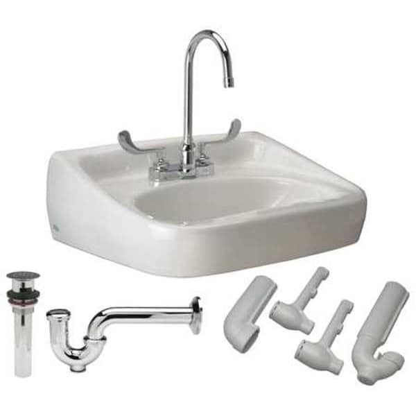 Wall Mount, 3 Hole, Dual Handle, White, Lavatory Sink
