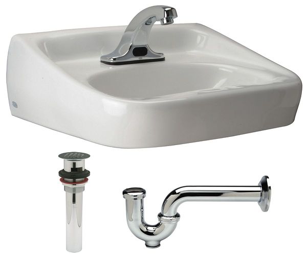 Wall Mount, 3 Hole, Sensor, White, Lavatory Sink